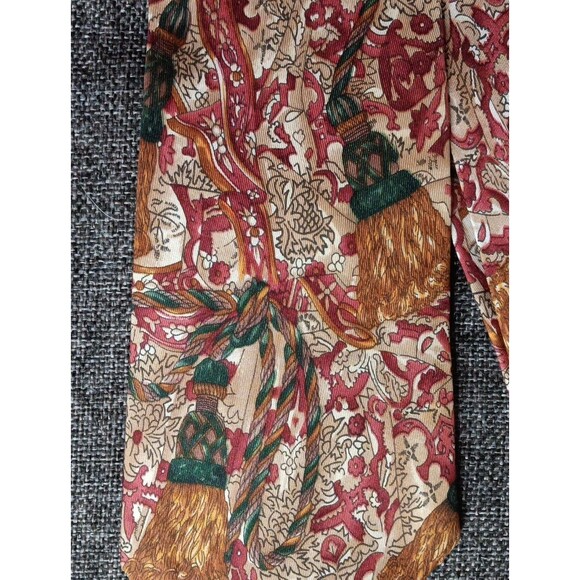 Tie 70s 80s 90s Y2K Mens Huntington Horn Red Brown Beige 4 Wide 59 Long - Picture 2 of 5